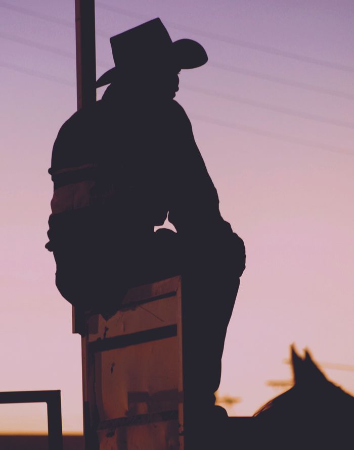 gallery-4 A cowboy silhouette sitting against an evening sky, depicting calm rural life in Australia.